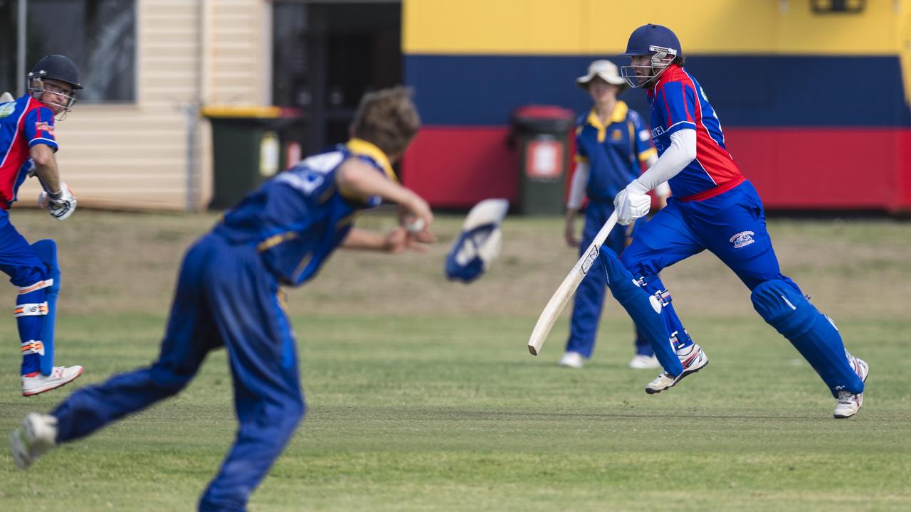 Ben Anderson under pressure between wickets for Highfields against University.