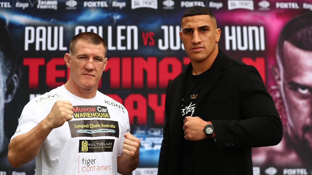 BRISBANE, AUSTRALIA – MAY 19: Paul Gallen and Justis Huni face off during a media opportunity at Suncorp Stadium on May 19, 2021 in Brisbane, Australia. (Photo by Chris Hyde/Getty Images)