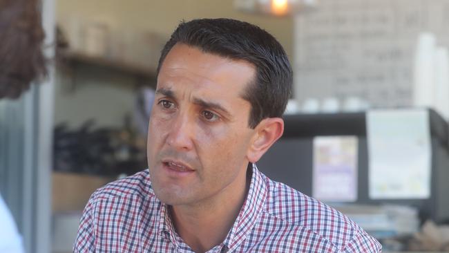 David Crisafulli talking to the media after his state election win. Picture: Richard Gosling