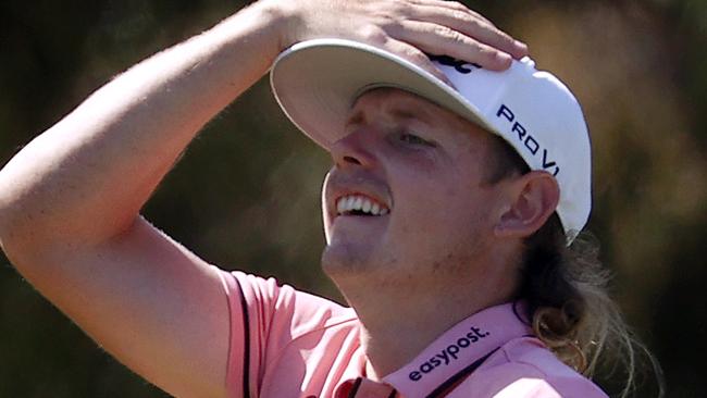 MELBOURNE . 03/12/2022. GOLFÃ Day 3 of the Australian Open Golf at the Victoria Golf Club, Melbourne.    Australian Cameron Smith reacts after his putt misses at the 4th hole during his 3rd round   . Picture by Michael Klein