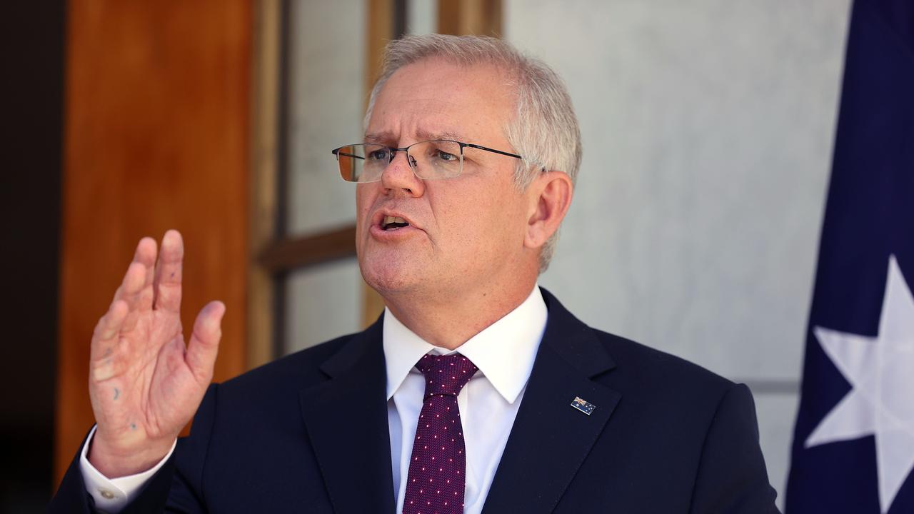 Prime Minister Scott Morrison spoke with the media during a press conference in Parliament House Canberra, after the National Cabinet meeting. Picture: NCA NewsWire / Gary Ramage