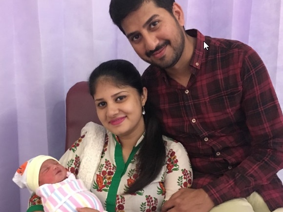 Inaaya Asad, seen with her parents, Nabila Khan and Asad Akhlaque, was the first born baby for 2019 at Bankstown-Lidcombe Hospital.