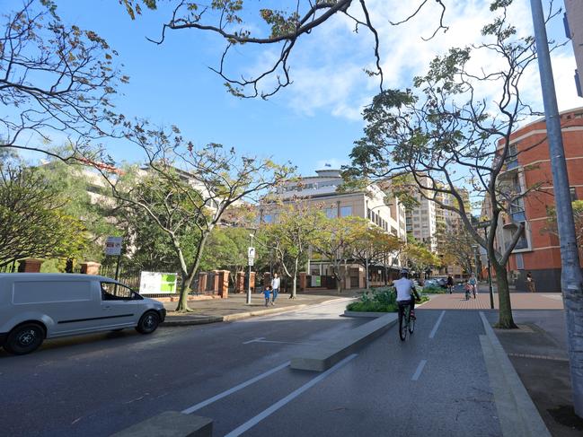 An artist impression of a new cycle track on Saunders St, Pyrmont. Picture: City of Sydney