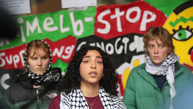 Pro-Palestine protesters occupied the Arts Building at Melbourne University. Picture: David Crosling/NewsWire