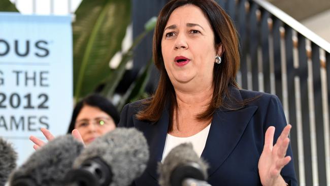 Queensland Premier Annastacia Palaszczuk speaks to reporters. Picture: NCA NewsWire / Dan Peled