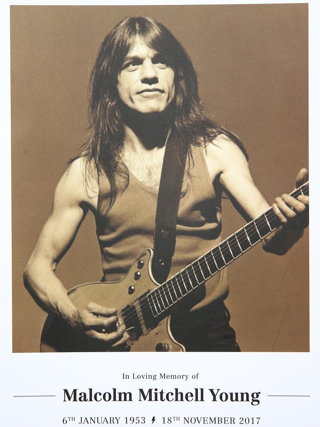 The funeral program for Malcolm Young. Picture: Toby Zerna