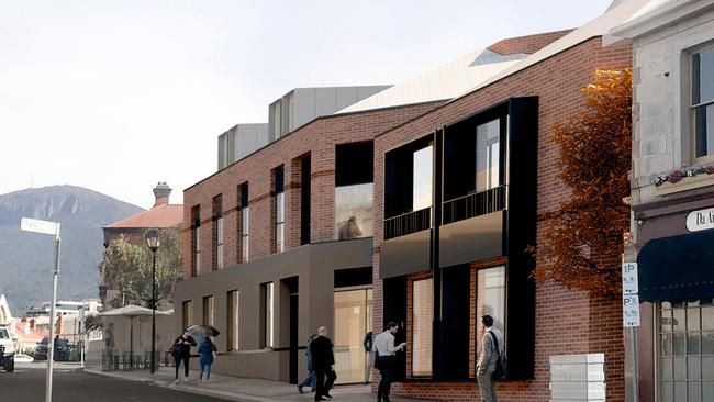 An artist's impression of an apartment development proposed for the site of the current Prince of Wales Hotel, in Hampden Rd, Battery Point. Picture: Supplied