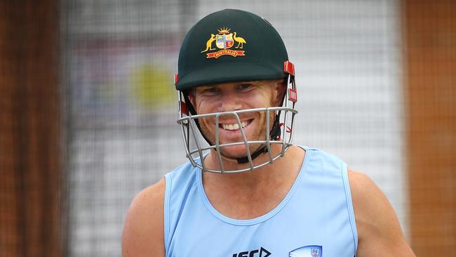 Suspended Australian cricketer David Warner trains in the inside nets at the SCG yesterday. Picture: John Feder