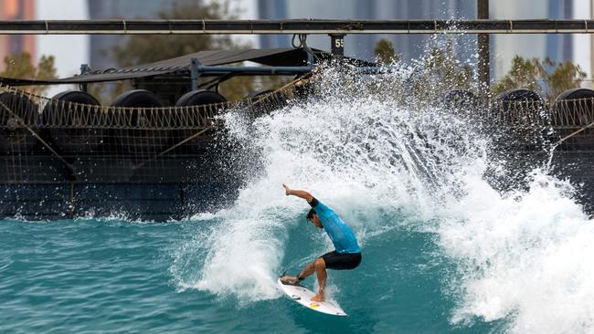 Italy's Leonardo Fioravanti competes during the World Surf League in Abu Dhabi on February 14, 2025. (Photo by FADEL SENNA / AFP)