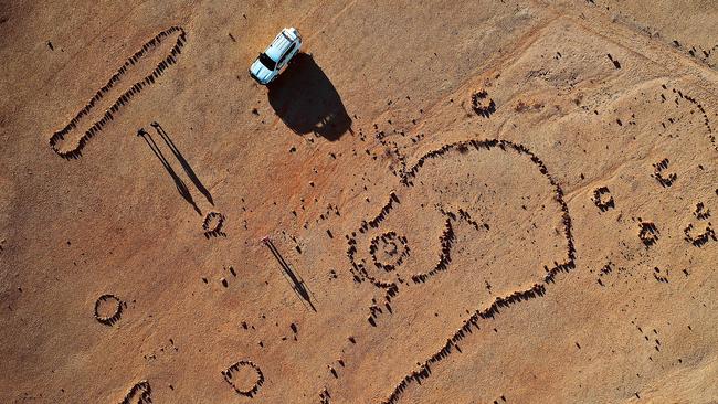 A recently discovered ancient arrangement of stones on Mithaka lands, north of Birdsville. Picture: Lyndon Mechielsen