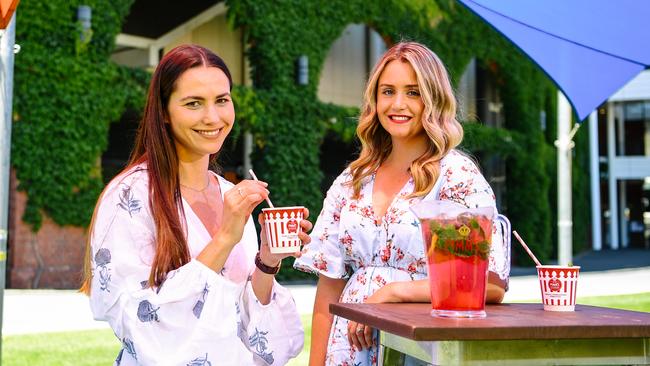 Katrina Fitzpatrick and Eliza Bartlett can’t wait for the Ashes test to begin at the Adelaide Oval on Thursday. Picture: Morgan Sette