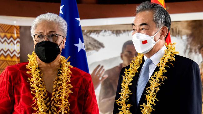 Samoa Prime Minister Fiame Naomi Mata’afa and Chinese Foreign Minister Wang Yi have signed a new deal. Picture: AFP