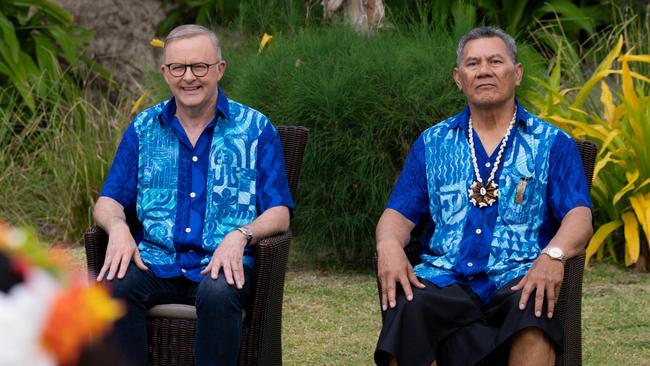 Anthony Albanese with then-Tuvalun counterpart, Kausea Natano, after signing the ‘Falepili Union’ treaty. Picture: X