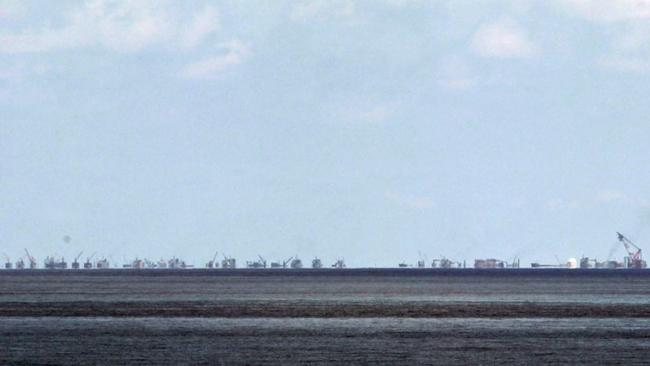 The alleged ongoing reclamation of Subi Reef by China is seen from Pagasa/Thitu Island in the Spratly Islands in the South China Sea, western Palawan Province, Philippines. Picture: AP