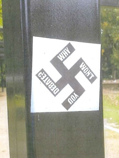 One of the swastika posters platered in Caulfield.