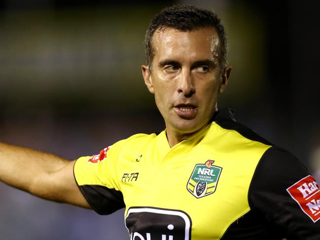 Referee Matt Cecchin during the Round 1 2017 NRL game between the Cronulla Sharks and the Brisbane Broncos at Southern Cross Group Stadium , Cronulla . Picture : Gregg Porteous