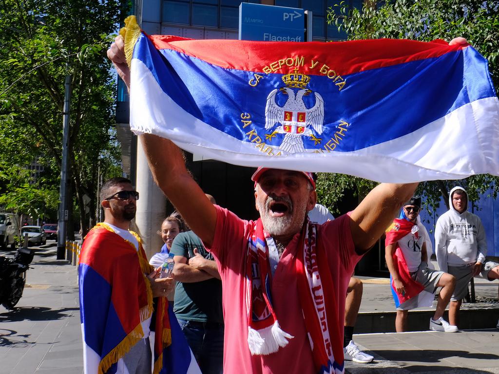 Supporters of Serbian tennis star Novak Djokovic rallied outside the Federal Court in Melbourne as he fought against deportation. Picture: NCA NewsWire / Luis Enrique Ascui