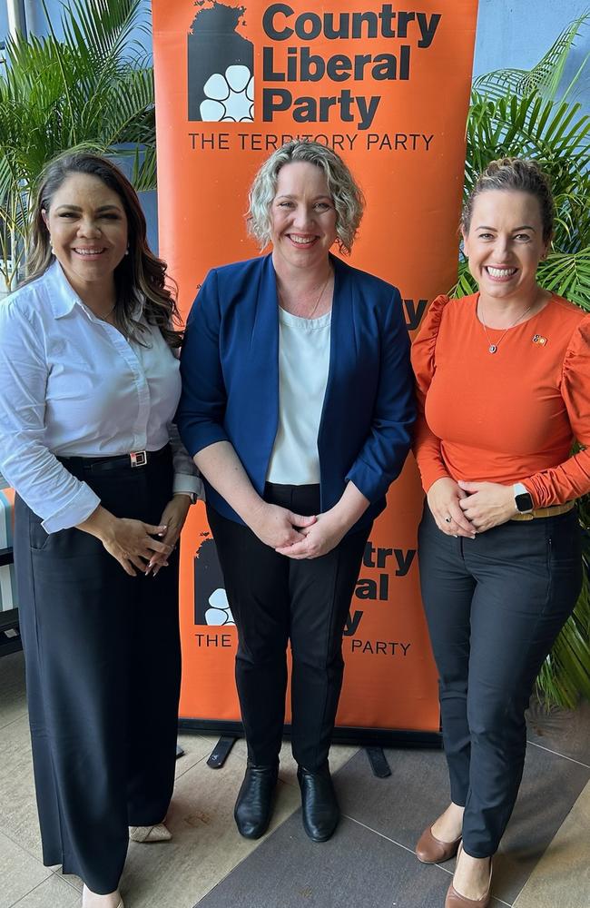 CLP Solomon candidate Lisa Bayliss with Senator Jacinta Price and chief minister Lia Finocchiaro.