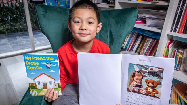 2023 Kids News Short Story Competition winner of the K-2 category, Everest Song, 7, now in Grade 2 at Serpell Primary School, had his story, My Friend the Drone Can Do, turned into a published book by HarperCollins as part of his prize. Picture: Jake Nowakowski