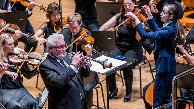 Trumpeter Paul Goodchild performing with Sydney Symphony Orchestra conducted by Jessica Cottis. Picture: Christie Brewster 