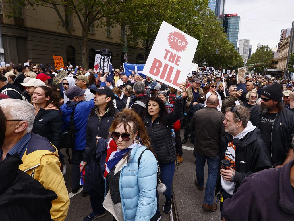 Protesters rallied against the Victorian government’s proposed Pandemic Bill. Picture: NCA NewsWire/Daniel Pockett