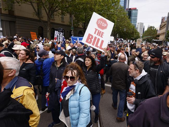 Protesters rallied against the Victorian government’s proposed Pandemic Bill. Picture: NCA NewsWire/Daniel Pockett