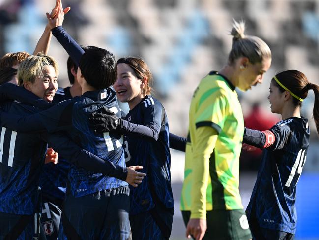 HOUSTON, TEXAS - FEBRUARY 20: MinaÂ Tanaka #11 of Japan celebrates the team's second goal against Australia in the first half during the 2025 SheBelieves Cup at Shell Energy Stadium on February 20, 2025 in Houston, Texas.   Jack Gorman/Getty Images/AFP (Photo by Jack Gorman / GETTY IMAGES NORTH AMERICA / Getty Images via AFP)