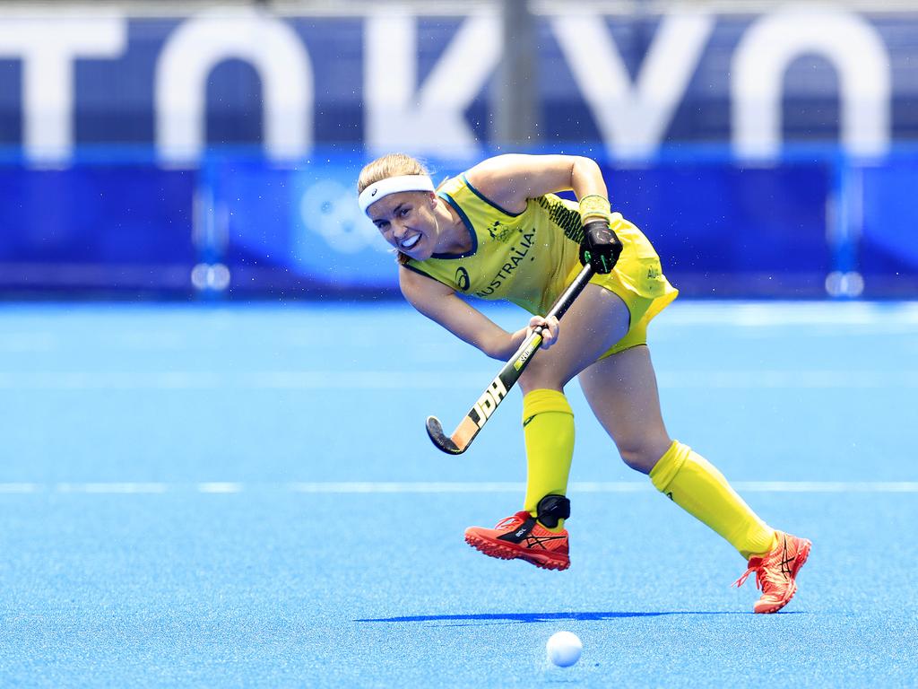 Emily Chalker in action during Australia v Argentina women’s hockey game at Oi Hockey Stadium Tokyo. Picture: Adam Head