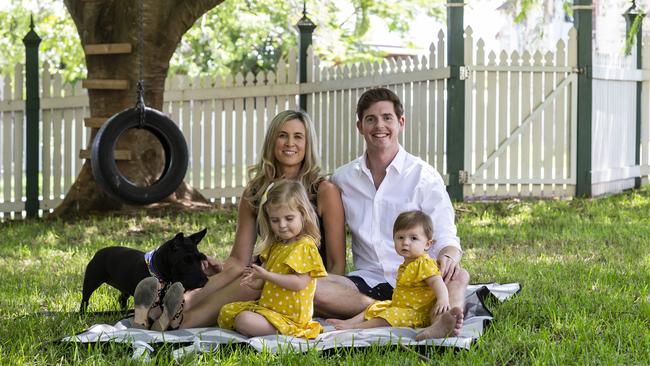 Billy Hedderman with wife Rita and daughters Lara, 2 and Isabel, 9 months. Picture: Mark Cranitch