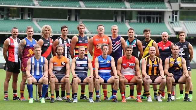 The official 2017 AFL Captains team photo at the MCG in Melbourne. Picture: Alex Coppel