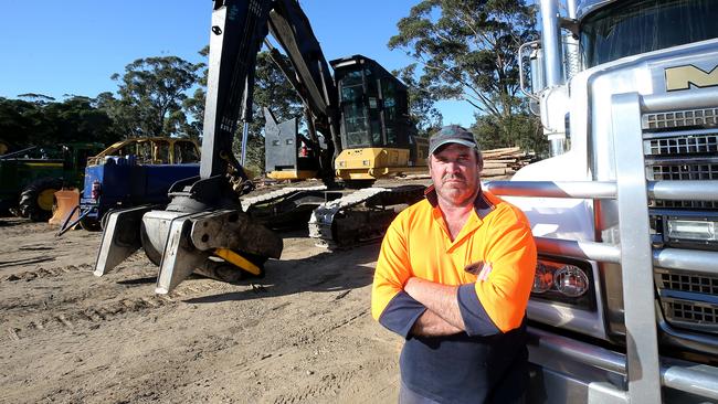 Rob Brunt faces selling his timber harvesting gear into a flooded market.