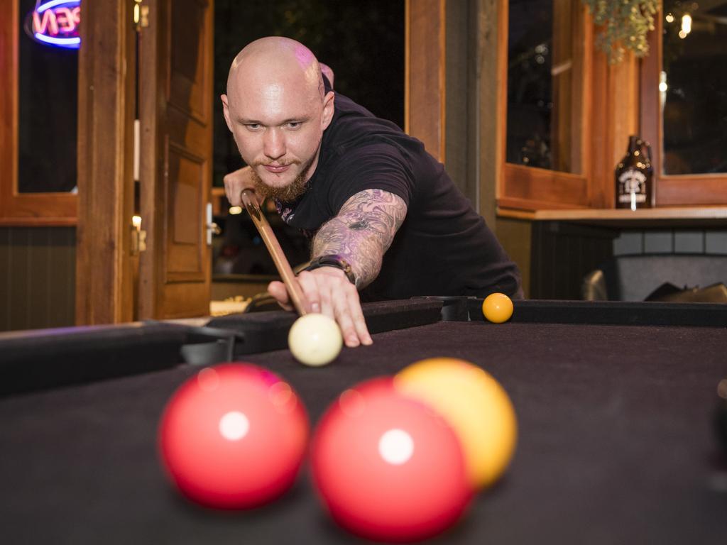 Anthony Smith lines up his shot on New Year's Eve at Bone Idol bar, Sunday, December 31, 2023. Picture: Kevin Farmer