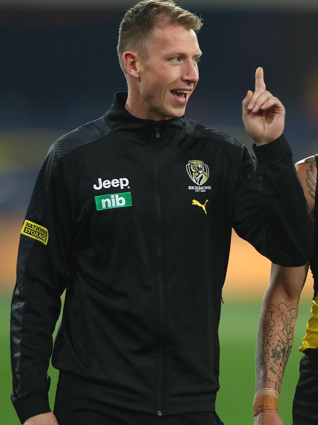 Richmond’s Dylan Grimes was upbeat post-match despite injuring his hamstring against the Eagles.