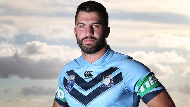 James Tedesco wears the 2018 NSW Origin Jersey at The Star ahead of the jersey's official launch.