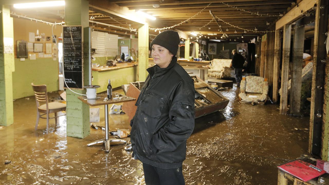 May 2018, Brookfield's owner, Julia Ridgers surveys the significant damage to the dining room. Flood damage at Brookfield restaurant and function centre, Margate. Picture: MATHEW FARRELL