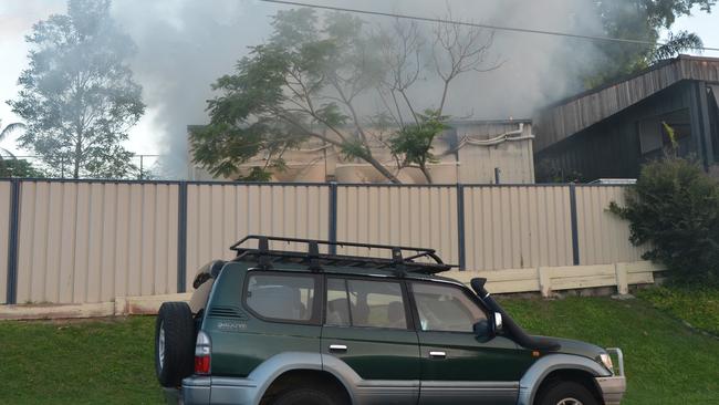 Shed fire in Manly on Thursday evening. Picture: Hendrik Gout