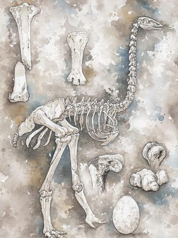 Illustration of an elephant bird skeleton. Picture: Alain Rasolo, wildlife artist