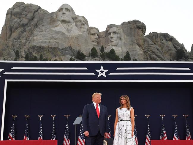 US President Donald Trump and First Lady Melania Trump arrive for the Independence Day events at Mount Rushmore National Memorial in Keystone, South Dakota. Picture: AFP