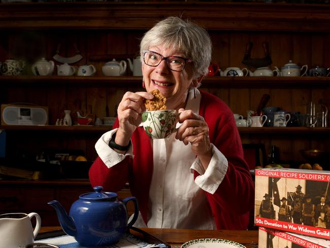 ORIGINAL ANZAC BISCUITS RECREATED - Local historian Allison Reynolds with the Anzac biscuits which with the sales of will help war widows. Picture: Tricia Watkinson