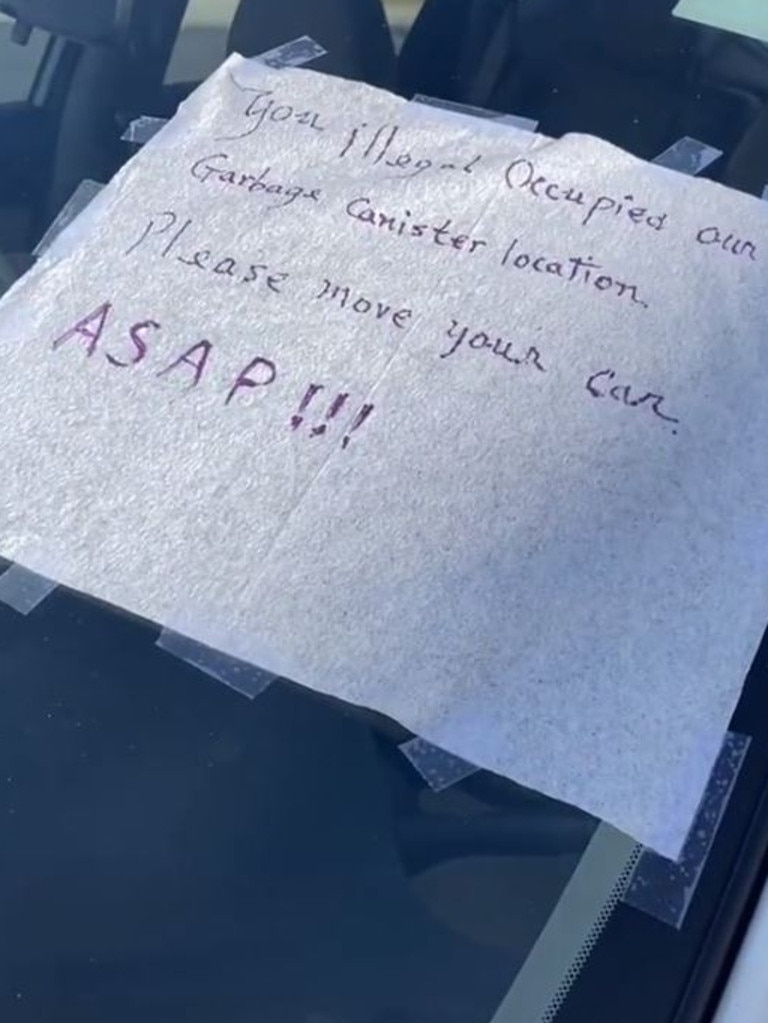 A woman found a note taped to her car from her furious neighbour. Picture: TikTok/LenaCuisine