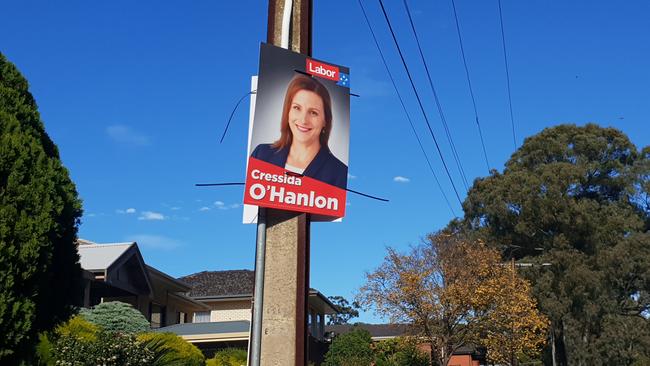 Election corflutes Liberal candidate Cressida Hanlon has not taken down her corflutes on Schulze Rd, Athelstone. Picture: Colin James