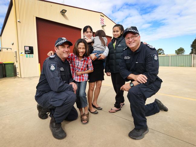 Two police who fought back flames threatening Mallacoota's CFA station as citizens sheltered inside during the Black Summer bushfires have been honoured for their bravery. Picture: David Caird