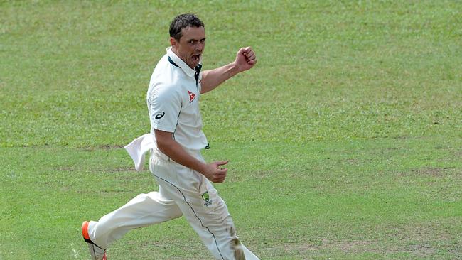 Australia’s Stephen O'Keefe celebrates a wicket in Colombo.
