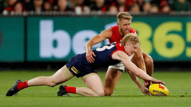 Clayton Oliver is one of the primary reasons for Melbourne’s contested-ball dominance. Picture: Getty Images