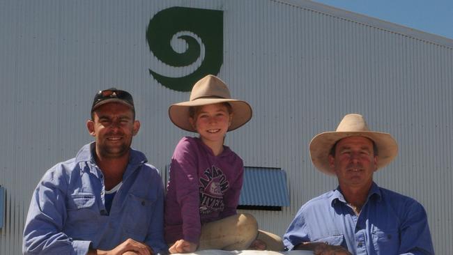 Simon Coutts, Emma Rollinson and her father Bruce Rollinson at the Goolgumbla Stud.