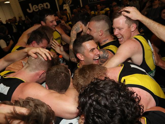 Richmond celebrate their win. Picture: Alex Coppel