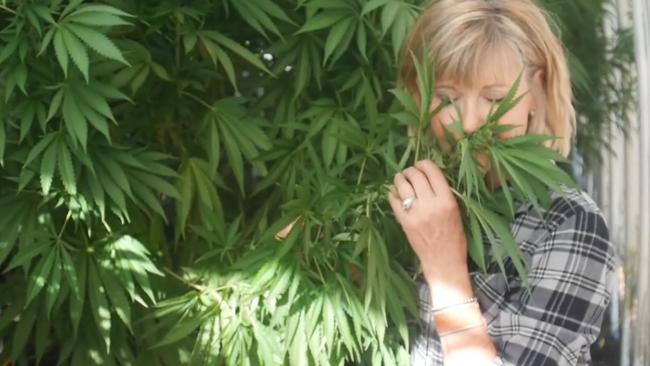 Olivia Newton-John inside her cannabis greenhouse in the US.