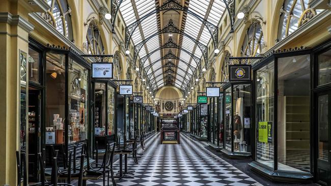 Empty Arcade Plaza in Melbourne on July 16, 2021, after Australia's second largest city entered a fresh lockdown amid a resurgence in coronavirus cases. Picture: AFP