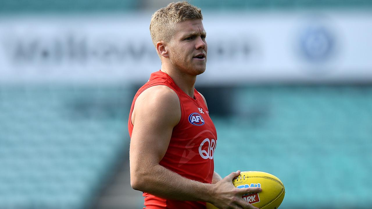Sydney Swans player Dan Hannebery remains on the sidelines. (AAP Image/Dan Himbrechts)