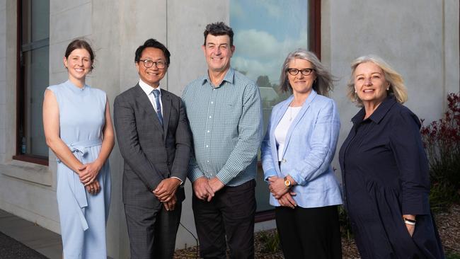 The Borough of Queenscliffe's new council is Isabelle Tolhurst, Donnie Grigau, Brendan Monahan, Hélène Cameron and Di Rule. Picture: Supplied.